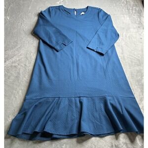 J. Jill Polka Dot Ponte Knit Ruffle Hem Dress‎ Large Blue Casual Career Party